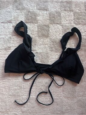 aerie Black Ruffle Tie-Back Bikini Top